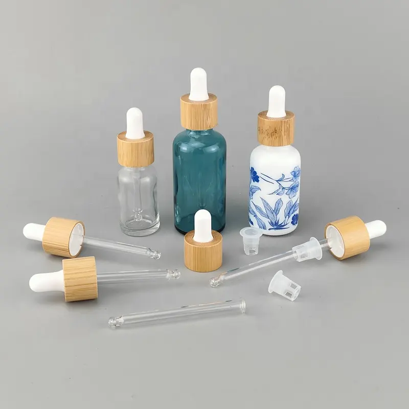 18mm bamboo dropper cap cosmetic dropper serum dropper with glass pipette and wiper plug for essential oil bottle