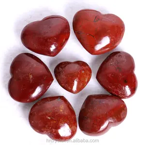 Natural Crystal Heart Carving Red Wooden Fossil Petrified Wood Crystal Heart Crafts