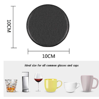 Dessous de verre en cuir PU pour table Ensemble de 6 sous-verres ronds noirs Tapis pour boissons Bar Tasses à café Verre