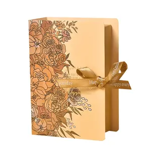 Luxus Vintage Buchform benutzer definierte Muster Pappe Papier handgemachte Falt geschenk Cookie Schokolade Hochzeit Candy Box mit Band