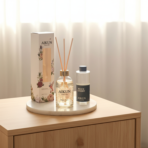Aikun Low MOQ 100ml Round Glass Water Transfer Logo Floral Any Scent Lasting <b>Reed</b> <b>Diffuser</b> Gift Box Set for Bedroom Ecommerce - Product Image 1