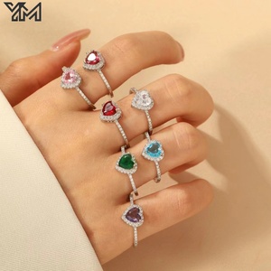 Anillos de Moda para Mujer con Gran Piedra de Circonia Cúbica, Corte Esmeralda en Forma de Corazón, Multicolores, Plateados, Ajustables y Abiertos para Fiesta - Product Image 4