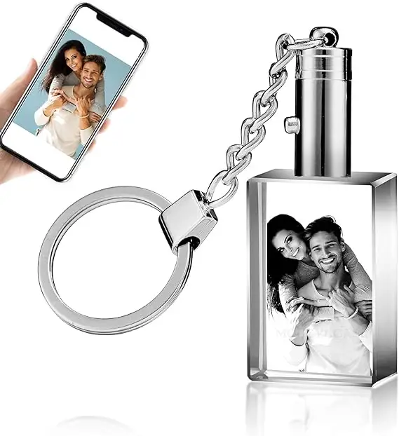 Персонализированный пользовательский брелок с кристаллами с картинкой фото заказной гравированный брелок со светодиодным светом