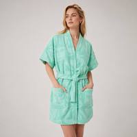 Peignoir court pour femme en tissu éponge jacquard 100% coton, col châle, style kimono, avec poches, pour hôtel, plage, piscine, complexe hôtelier