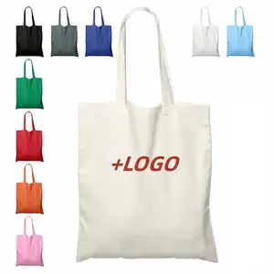 Bolsa de compras de algodón liso reutilizable reciclable personalizada, bolsa de lona con logotipo impreso personalizado, bolsas de compras