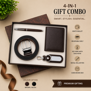 Brown PU Leather & <b>Metal</b> 4 in 1 Gift Set <b>Wallet</b> Pen Key Ring Corporate Promotional Gift Box with Personalization and Printing - Product Image 3