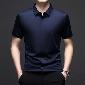 Chemise à manches courtes en soie pour hommes Business Casual Stretch <span class=keywords><strong>Pure</strong></span> Color Commercial Affairs Casual Top - Product Image 4