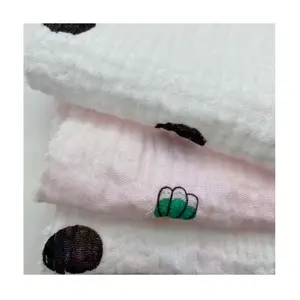 Nouvelle mode 100% coton <span class=keywords><strong>double</strong></span> couche imprimé noir point crêpe <span class=keywords><strong>gaze</strong></span> mousseline tissu - Product Image 1