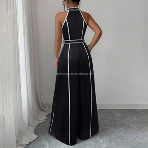 <span class=keywords><strong>Mono</strong></span> Personalizado para Mujer con Cuello Halter, Pierna Ancha, Ribete en Contraste y Cinturón Ajustable - Product Image 2