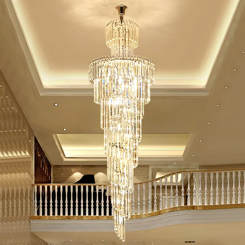 2024 Schlussverkauf hängende Lichter schicke moderne große lange luxus-Kristallkronleuchter Goldlampe Kristallmodernes Licht