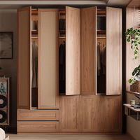 Armoire de chambre à coucher en placage de bois et rotin tressé, style Mid-Century, avec portes battantes, meuble de chambre, meuble sur mesure
