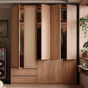 Armadio con ante a battente in legno impiallacciato e rattan intrecciato, stile Mid-Century, con linee a bastoncino, per <span class=keywords><strong>camera</strong></span> da letto, mobile su misura - Product Image 6