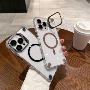 เคสโทรศัพท์แม่เหล็กใสพร้อมกรอบเลนส์โลหะสีสันสดใสสำหรับ iPhone 12 Pro Max 13 14 15 16 Plus ฝาหลังใสพร้อมที่ยึด - Product Image 4