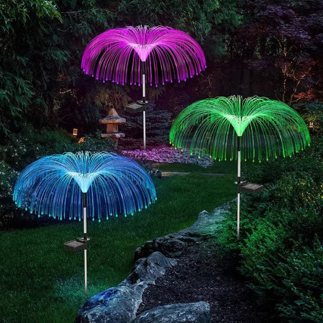 Upgraded Garden Solar Decorative Light Jellyfish Decor Fireworks Landscape Light Changing Flower Outdoor LED Fiber Optic Lights