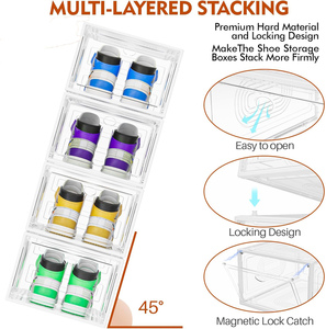 Large Clear Foldable Eco Friendly Shoe <b>Box</b> <b>Plastic</b> Stackable Containers Storage Organizer Magnetic Door <b>Display</b> Living Room - Product Image 3
