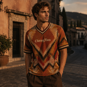 Camiseta de Fútbol Personalizada con Diseño Zigzag en Tonos Tierra, Estilo Retro, Ropa Deportiva Étnica, Maillot de Foot - Product Image 5