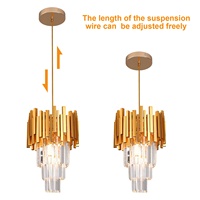 Lustre suspendu doré en aluminium à 3 couches de cristaux Capiz, réglable en hauteur, pour îlot de cuisine intérieur, douille E26