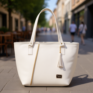 Bolso Tote Blanco para Mujer Fana M3846 de Microfibra y Cuero Sintético con Borla para Uso Diario - Product Image 2