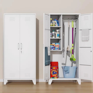 Armario de Limpieza de Acero Inoxidable Personalizado, Armario de Almacenamiento para Escobas y Artículos de Limpieza para el Hogar, 2 Puertas, Armario para Herramientas de Limpieza para Escuelas - Product Image 1