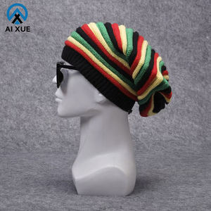 Jamaïque Style extérieur chaud rayure Slouchy tricot béret chapeau doux numérique imprimé commun tricot bonnet pour automne plage <span class=keywords><strong>voyage</strong></span> - Product Image 1