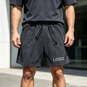 Men's shorts Street Style Cargo Shorts Mid Waist <b>Drawstring</b> Cotton Bermuda Shorts With Pockets Letter Print Washed Plus Size - Product Image 1