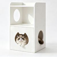 Table d'appoint 2-en-1 pour humain et animal de compagnie, avec niche pour chat en bois, table de chevet et rangement multi-niveaux, mobilier d'intérieur pour chambre à coucher