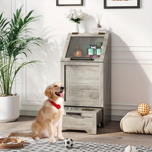 <span class=keywords><strong>Station</strong></span> d'alimentation surélevée pour animaux de compagnie en bois (bois/métal) – Bols pour chiens et chats de grande, moyenne et petite taille - Product Image 3