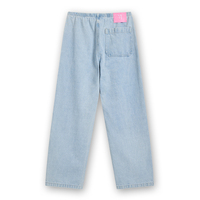 Jean large taille haute blanc pour femme avec cordon de serrage et poches plaquées, en denim, OEM, marque privée 58067