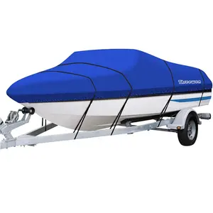 Threewen Heavy Duty 600D Marine Grade Polyester Canvas Trailerable Runabout Waterproof Boat Cover