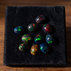 Opale noire naturelle 5x3mm, taille ovale, cabochon, opale d'Éthiopie de haute qualité avec jeu de couleurs, 0,16 carats pour bague - Product Image 3