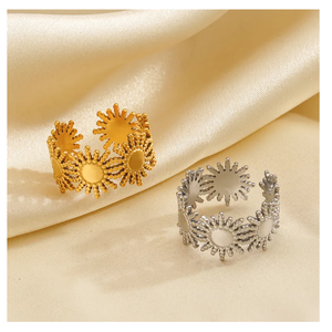 Women's Premium Quality 18K PVD Gold Plated <b>Stainless</b> <b>Steel</b> Sun Shape Wide Open Adjustable Accessory Sweet <b>Ring</b> Fashion <b>Rings</b> - Product Image 4