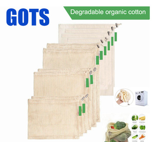 Bolsas de malla de algodón reutilizables, bolsas de comestibles duraderas con peso de <span class=keywords><strong>Tara</strong></span> en las etiquetas, bolsa de malla de algodón ecológica amigable para verduras - Product Image 2