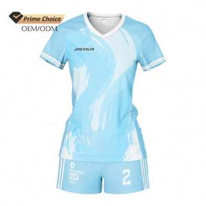 Kaus tim voli tanpa lengan wanita Jepang desain baru kustom 100% seragam bercetak Transfer panas bermotif biru kuning - Product Image 6