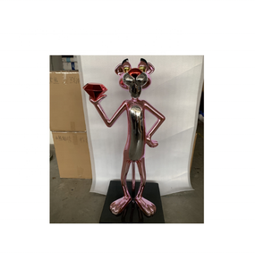Figura pop de dibujos animados de fibra de vidrio, estatua de Pantera Rosa, centro comercial personalizado al aire libre, escultura de Animal Pantera Rosa - Product Image 1