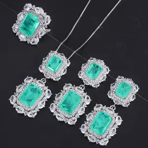 Fashion Hot Selling Emerald Zircon Crystal Vintage Gold plated copper Jewelry Set For Women