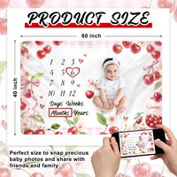 Couverture de photographie pour nouveau-né super douce, design personnalisé, imprimé cerises, couverture mensuelle pour bébé pour marquer les étapes importantes