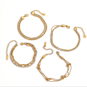 Bracciale in Acciaio Inossidabile con Catena a Tre Strati Incastonata con Zirconi, Affascinante <span class=keywords><strong>e</strong></span> Versatile, Bracciale di Alta Gamma in Acciaio al Titanio - Product Image 2
