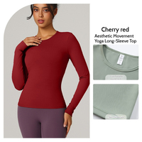 Ensembles de yoga pour femmes à manches longues, respirants, antibactériens, séchage rapide, couleur personnalisée, logo frontal, haut de sport pour la course en extérieur