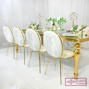 antique white leather gold stainless steel dining chair for wedding and hotel