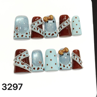 Faux ongles à presser faits main en forme de bec de canard 511-515, 10 pièces, réutilisables, en acrylique, pour enfants, motif carré artificiel
