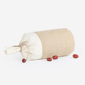 Cotton and Jute Woven Drawstring <b>Bag</b> with Tied Opening-Recyclable Gift Packaging for Grains and Dry Goods Screen Printed - Product Image 3