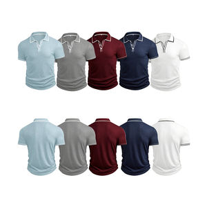 Camiseta Polo de Punto Acanalado Personalizada KingSen para Hombre, Cuello con Ribete en Contraste, Manga Corta, Corte Ajustado, Informal - Product Image 1