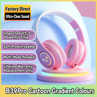Casque sans fil Bluetooth V5.3 pliable Macaron à dégradé de couleurs, modèle B39, lumineux, pour enfants