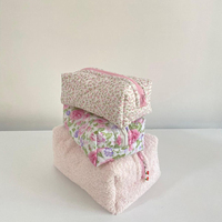 Pochette de maquillage en peluche florale assortie, couleur rose, fermeture éclair, tissu en coton matelassé, sac cosmétique, organiseur de voyage