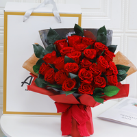 Buket Bunga Mawar Asli Awet Merah, Mawar Abadi Tahan Lama, Hadiah Kartu untuk Pernikahan, Pacar, Wisuda