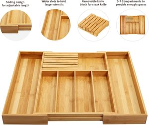 Divided Compartment Organizer Bamboo Kitchen <b>Drawer</b> Organizer Expandable <b>Drawer</b> <b>Divider</b> for <b>Drawer</b> - Product Image 4