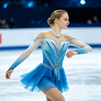 Robe de patinage et de danse pour enfants et adultes, dégradé bleu et blanc, manches longues en maille, strass, dos lacé, pour compétition et spectacle de patinage sur glace