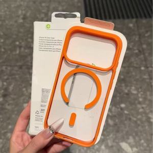 Custodia Magnetica Wireless <span class=keywords><strong>Arancione</strong></span> in Acrilico per <span class=keywords><strong>iPhone</strong></span> 17, 16, 15, 14, 13, 12 Pro Max, Confezionata in Sacchetto OPP - Product Image 1