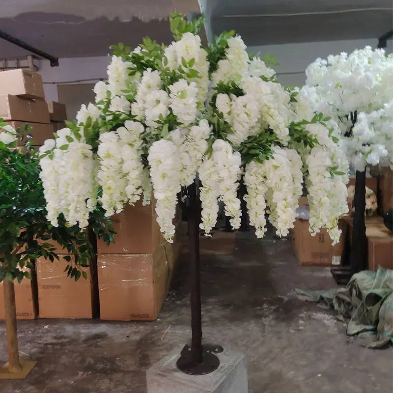 प्लास्टिक गुआंगज़ौ नकली बड़ा चेरी ब्लॉसम 6 फीट कृत्रिम पेड़ विस्टेरिया फूल पेड़ केंद्रबिंदु सजावट शादी का रनवे