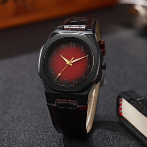 Montre classique à quartz pour homme, chiffres arabes du Moyen-Orient, argent et or, bracelet en cuir dégradé, alliage et verre, 20 mm, personnalisable - Product Image 3